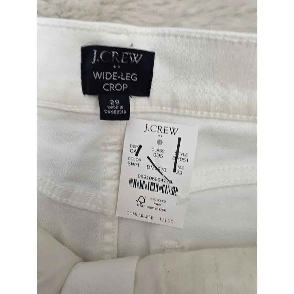 J.Crew White Wide Leg Cropped Jeans All Day Stretch NWT Size 29 BR051